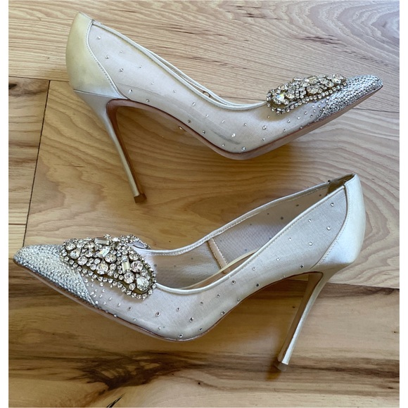 NEW BADGLEY MISCHKA Quintana Crystal Jewels Embellished Pointed Toe Pump HeelS - Picture 10 of 15